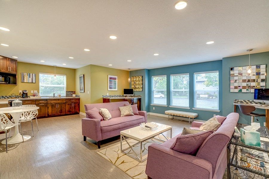 Clubhouse seating area at TOWNSHIP Apartments, CANBY, OR