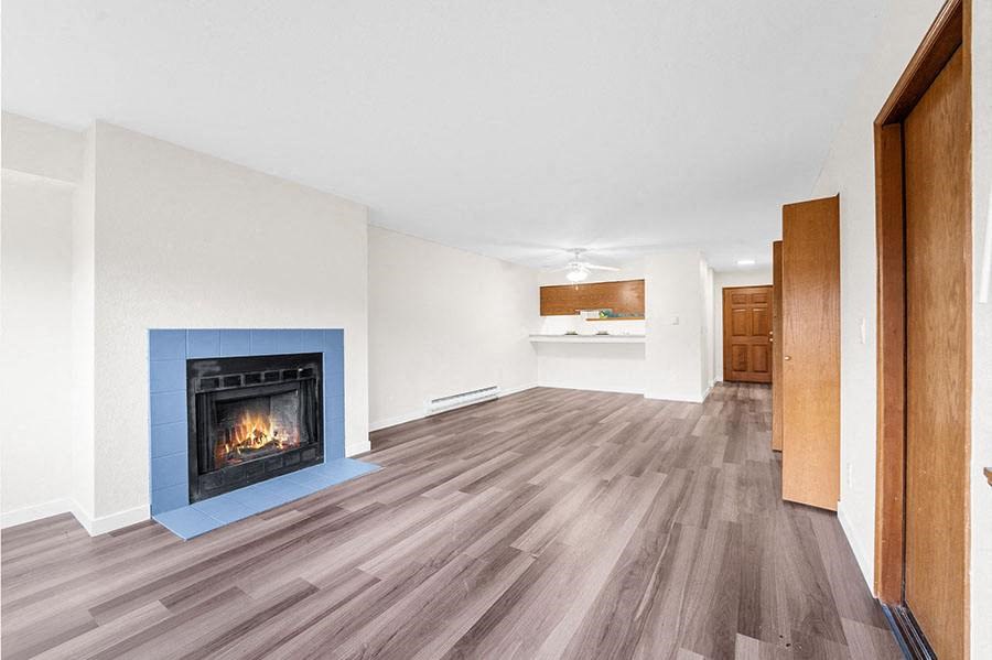 Living area with fireplace