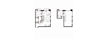 Two floor plans of a house with a kitchen, living room, and bedrooms.