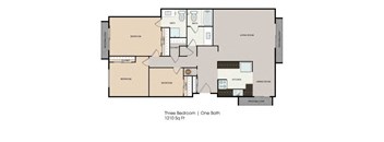 The Eleven Hundred 3 bedroom 2D floor plan
