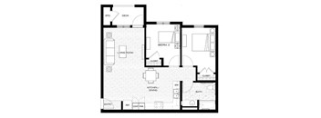Two bedroom one bath floor plan 822 square feet