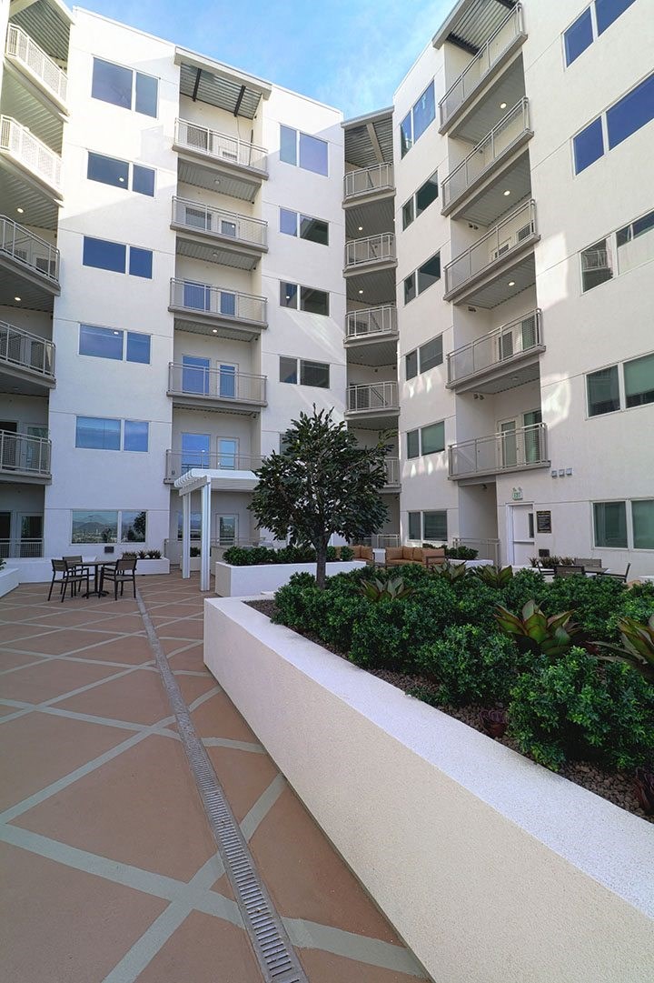 Outside seating near buildings