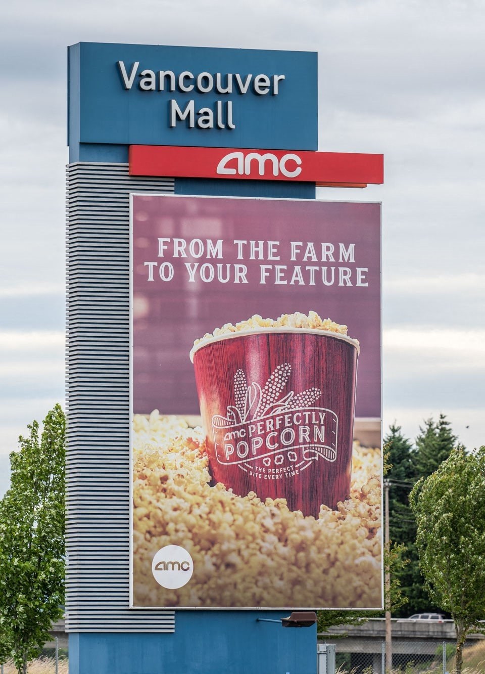 An AMC cinema advertisement for popcorn. An AMC cinema advertisement for popcorn.at Vancouver Mall Apartments, Vancouver, WA 98662