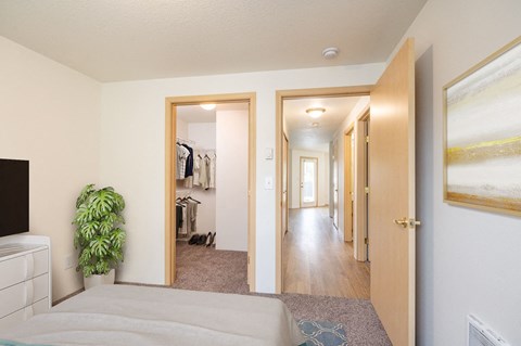 Bedroom And Hallway at Vancouver Mall Apartments, Vancouver, WA