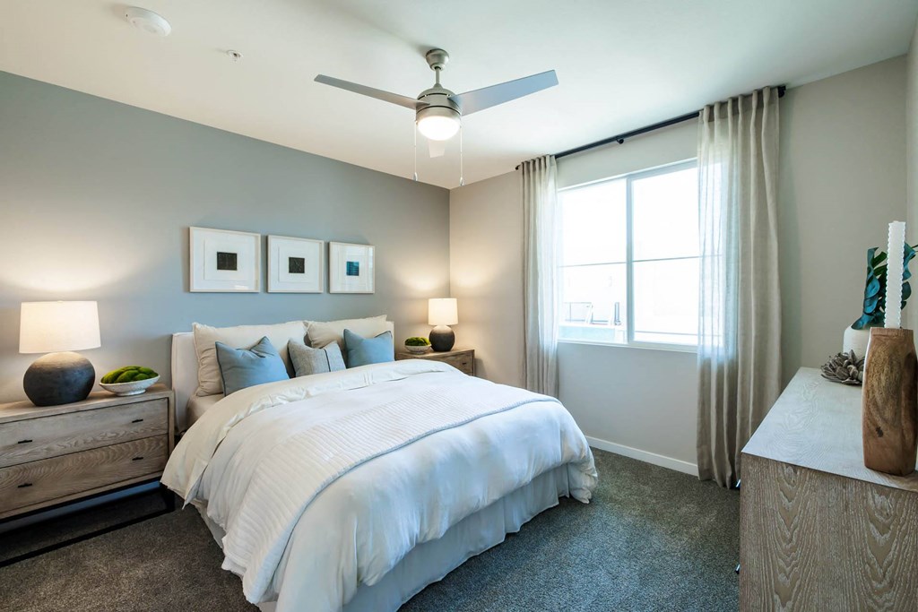 a bedroom with a bed and a ceiling fan at BASE APARTMENT HOMES, LAS VEGAS, Nevada
