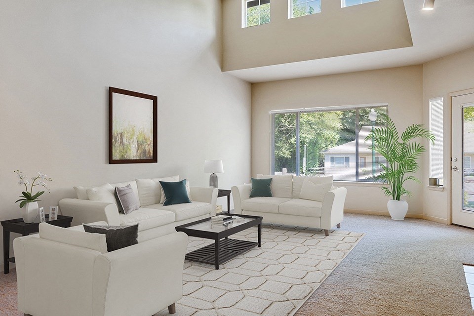 Apartments for Rent in Olympia- Yauger Park Villas- High Ceilings, Carpeted Floors, and Multiple Large Windows