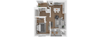 a 3d rendering of a floor plan with a bedroom and a living room