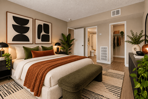 Master bedroom with walk-in closet and ensuite bathroom at Zoom Apartments, Nevada, 89103
