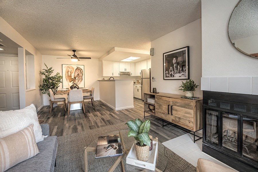 The Arlo Apartments in Citrus Heights living area with view of dining and kitchen area