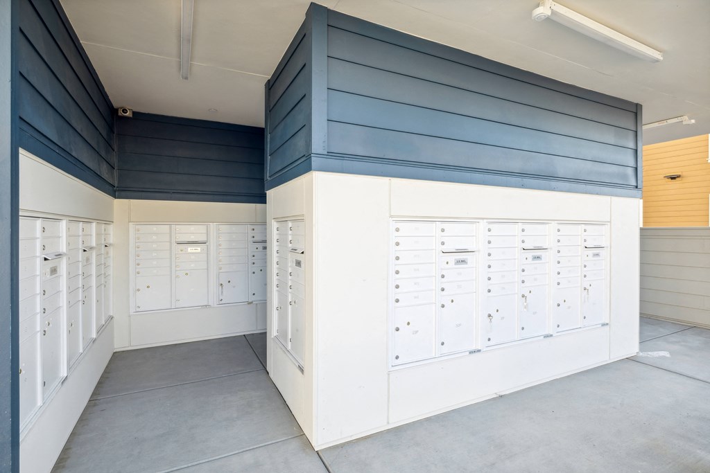 a locker room with lockers and a row of mailboxes at 38° NORTH, Santa Rosa, 95404