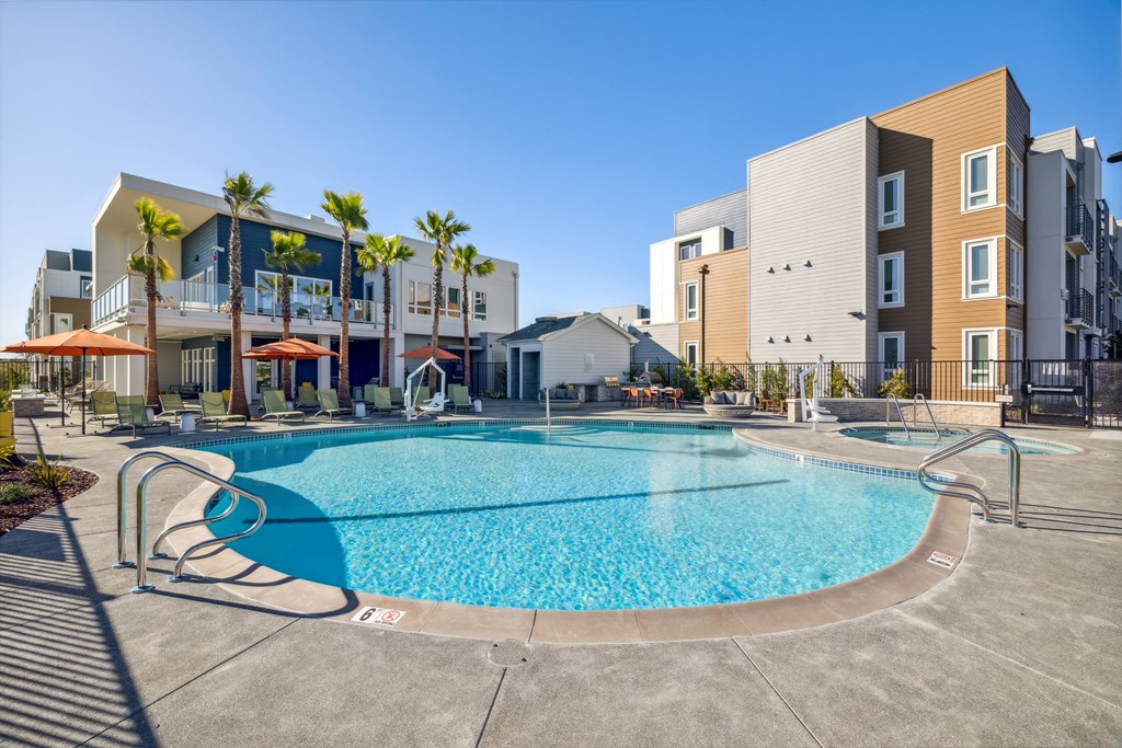 our apartments have a large swimming pool in front of our building at 38° NORTH, California, 95404