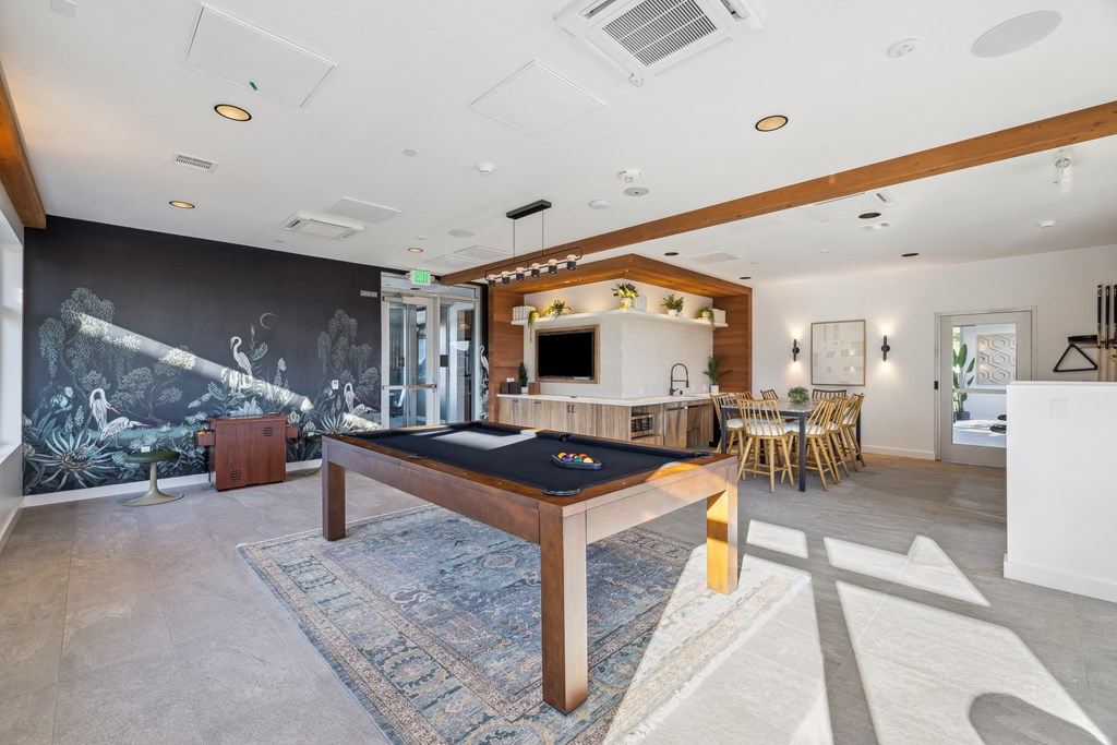 a game room with a pool table and a television at 38° NORTH, Santa Rosa, CA 95404