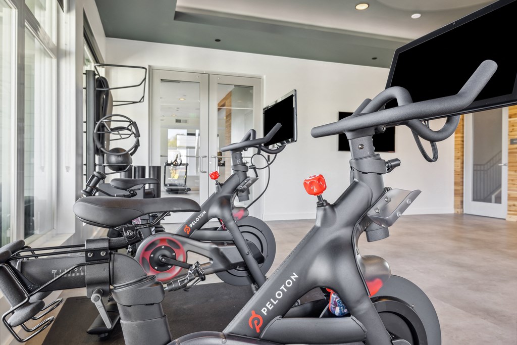 two exercise bikes in the gym at the belgard apartments at 38° NORTH, California