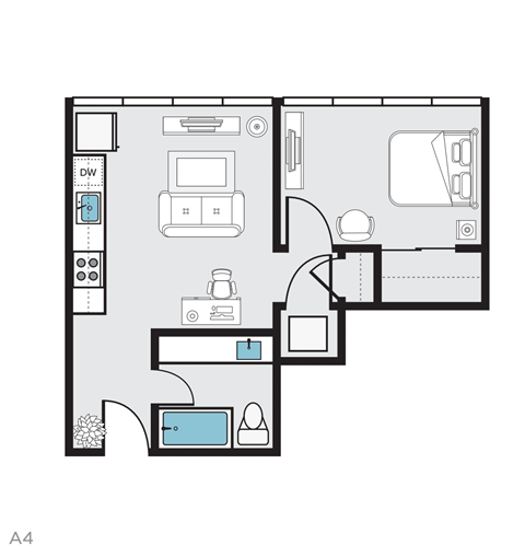 A4 Floor Plan at THE MOD AT MIDTOWN Apartments, SACRAMENTO