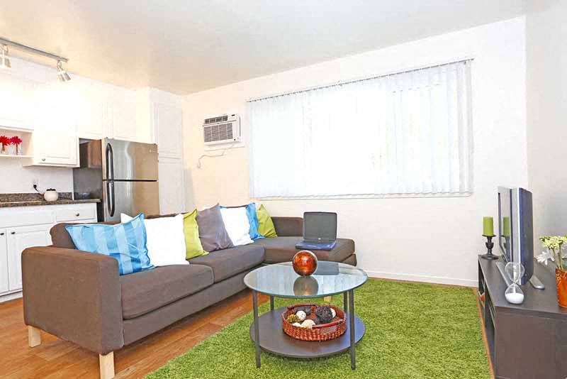 Kitchen and living room l Academy Lane Apartments in Davis CA 