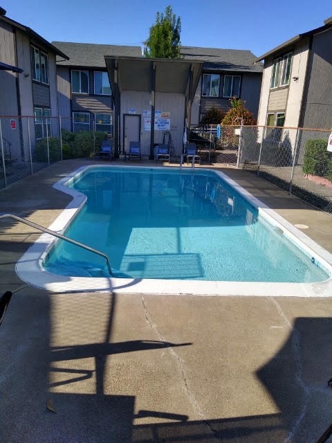 Fenced pool with seating