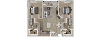 Two bedroom floor plan image at ALLURE AT 2920, Modesto, CA, 95356