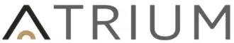 The image shows the word "TRIUM" in large, bold letters with a small, stylized house shape above the letter 