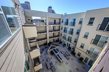 view down to courtyard