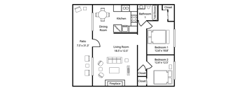 Two bedroom floor plan 815 square feet