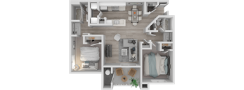 a 3d rendering of the living room and bedroom of an apartment