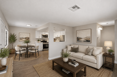 Open concept living and dining area at Dash Apartments, Las Vegas, Nevada