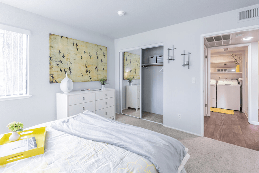 Bedroom with closet  l The Edge Apartments in Davis, CA