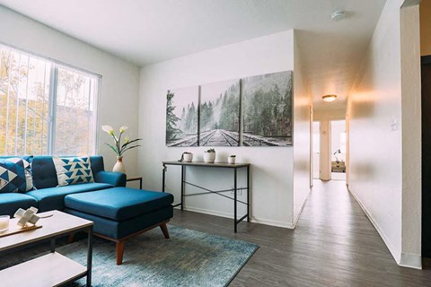 Living room with view to hall and bedrooms
