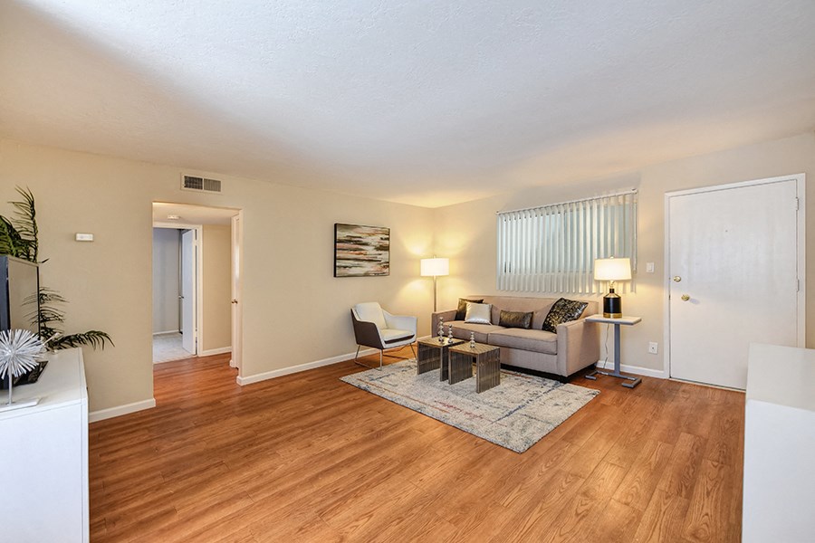 Living room with window and wood floors