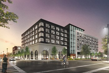 Rendering of building in the city at night