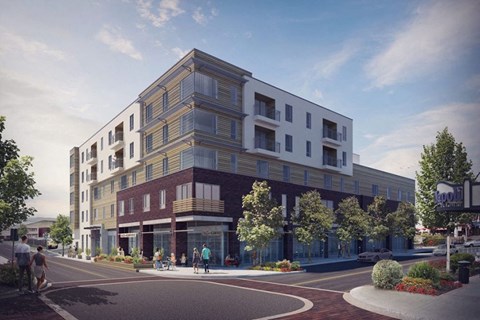 Rendering of exterior building at Grand and Linden Family Apartments, South San Francisco