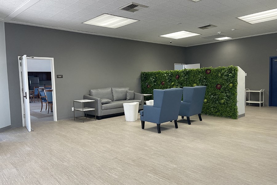 Seating near grass wall