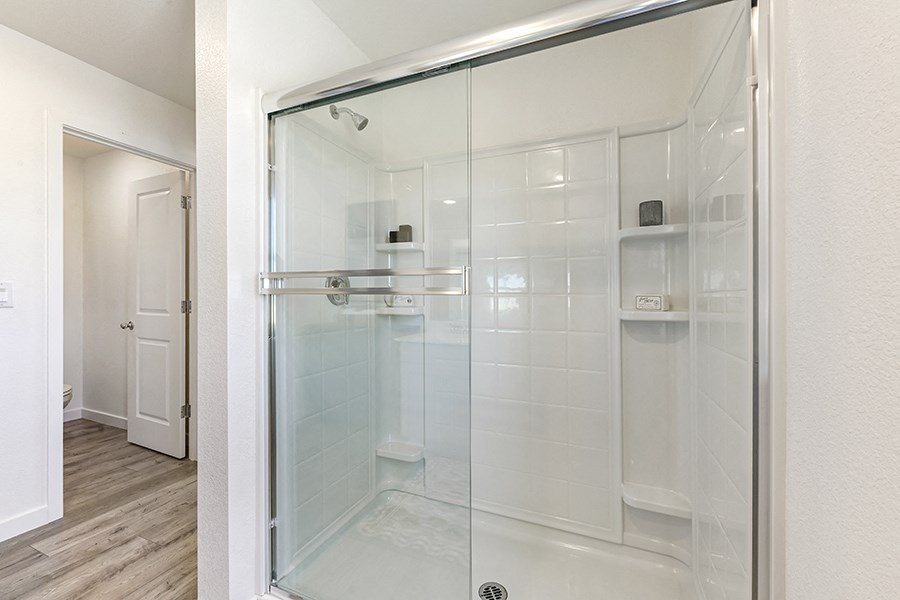 Shower with glass doors