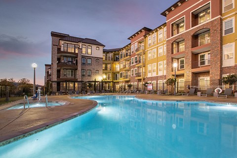 Pool and spa at night