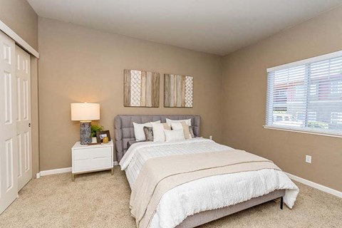 Two-Bedroom Apartments in El Dorado Hill, CA- Sterling Ranch- Wall-to-Wall Carpeting, Large Window, Brown Walls, and Brown Artwork