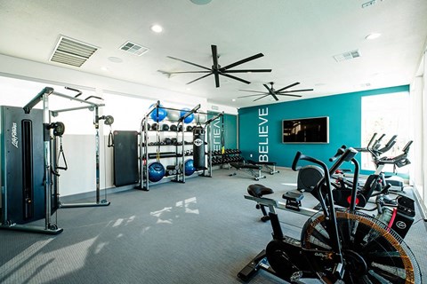 Gym with fitness equipment at THE RISE APARTMENT HOMES, Las Vegas