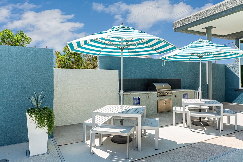 BBQ area with tables and chairs 