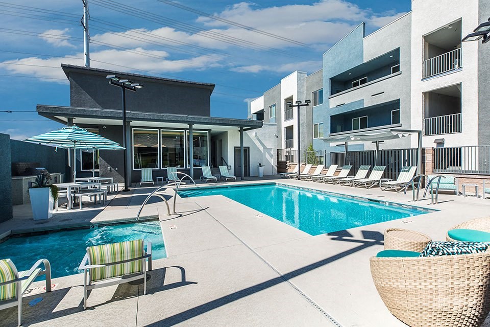 Pool and spa with lounge chairs 