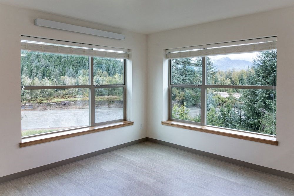 windows in dining area at TRILLIUM LANDING, Alaska