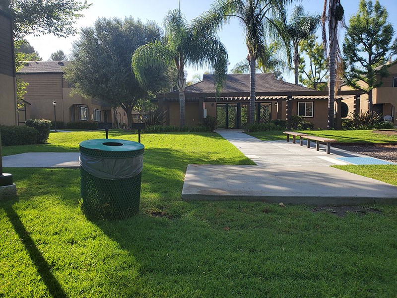 Landscape area by buildings 