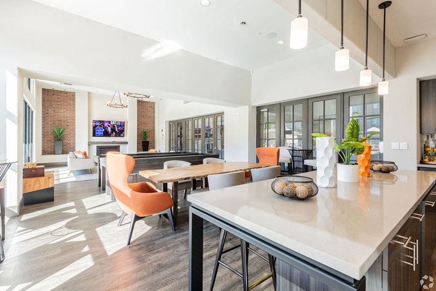 Clubhouse kitchen and seating area