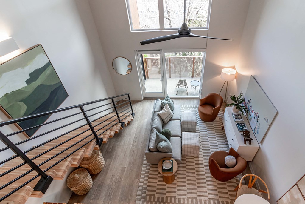 a view of the living room from the loft