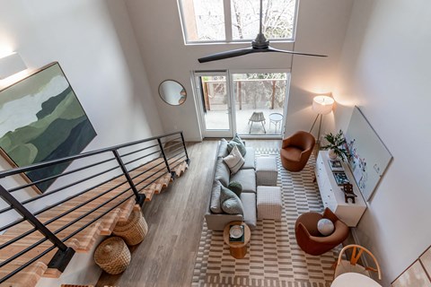 View of the living room from the loft at Luella, Sacramento, 95811