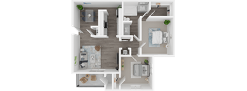 The Mews at Dixon Farms Two bedroom one and a quarter bath 3D floor plan