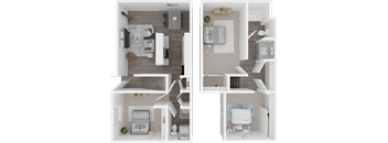 The Mews at Dixon Farms Three bedroom 2 bath 3D floor plan