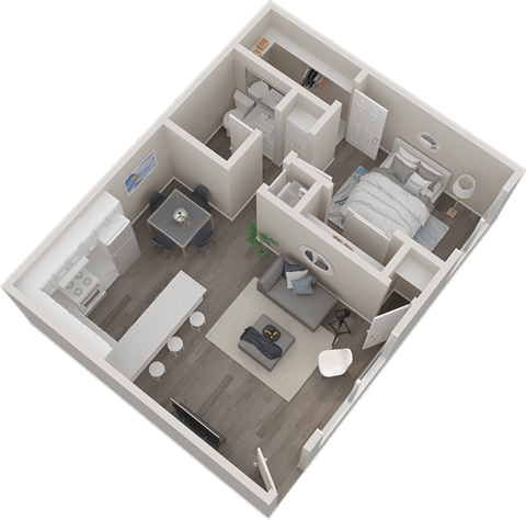 a floor plan of a small apartment with a bedroom and a living room