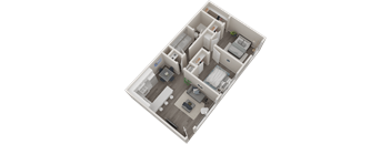 a 3d floor plan of a small apartment