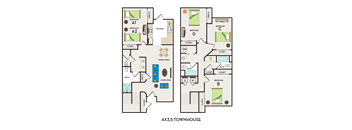 Oakshade Commons 4 bedroom 3 and a half bath 3D townhome floor plan