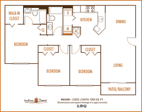 Indian Trace 3 bedroom 2 bath 2D floor plan