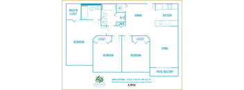 Laguna Pointe 3 bedroom 2 bath 2D floor plan